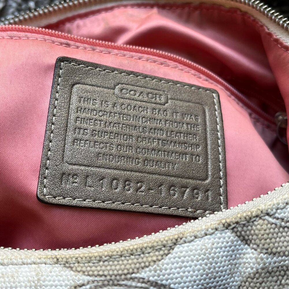 Vintage Coach Kristin Signature Canvas Khaki Cream Optic Art Sequin Hobo Bag - Picture 6 of 8